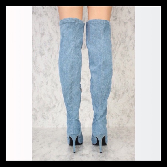 Wide Calf Distressed Pointy Toe Thigh High Boots. - Picture 4 of 4